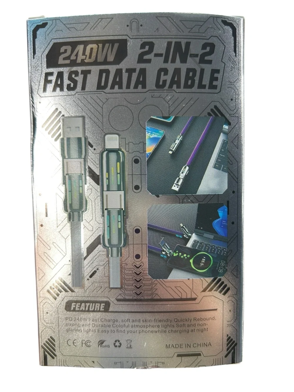 NEW 240W 2-in-2 Fast Data Cable Gray USB Charging Cable High Speed ⚡️